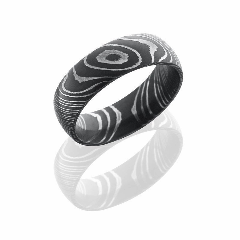 Damascus Steel Domed Wedding Band 7mm Heat resistant