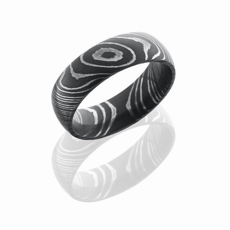 Contemporary Design Designer Article Damascus Steel Domed Wedding Band 7mm