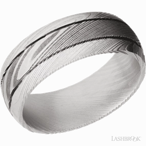 HighEnd Insignia Damascus Steel Wedding Band 8mm With 2 .5mm Grooves