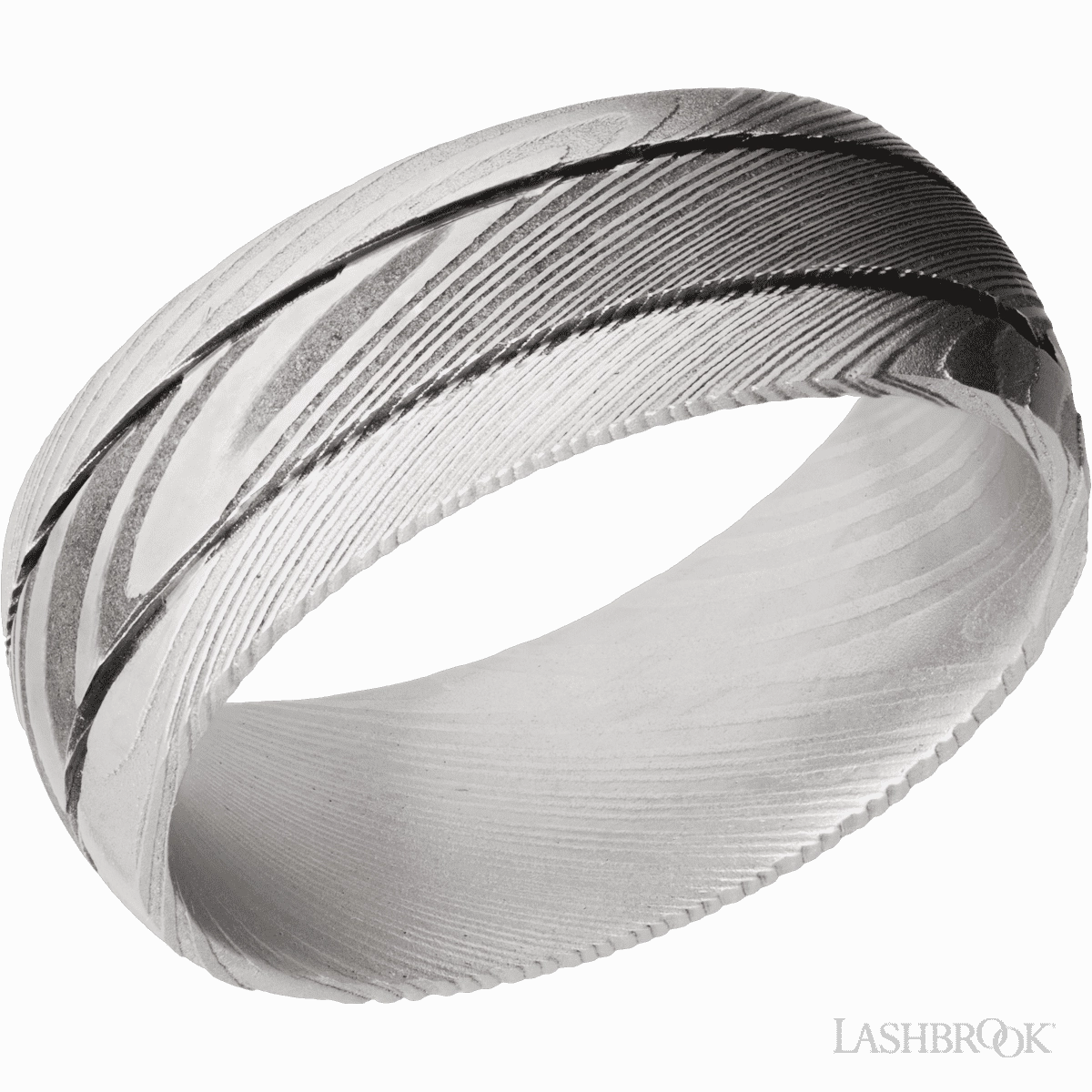 Damascus Steel Wedding Band 8mm With 2 .5mm Grooves Ornate Creation