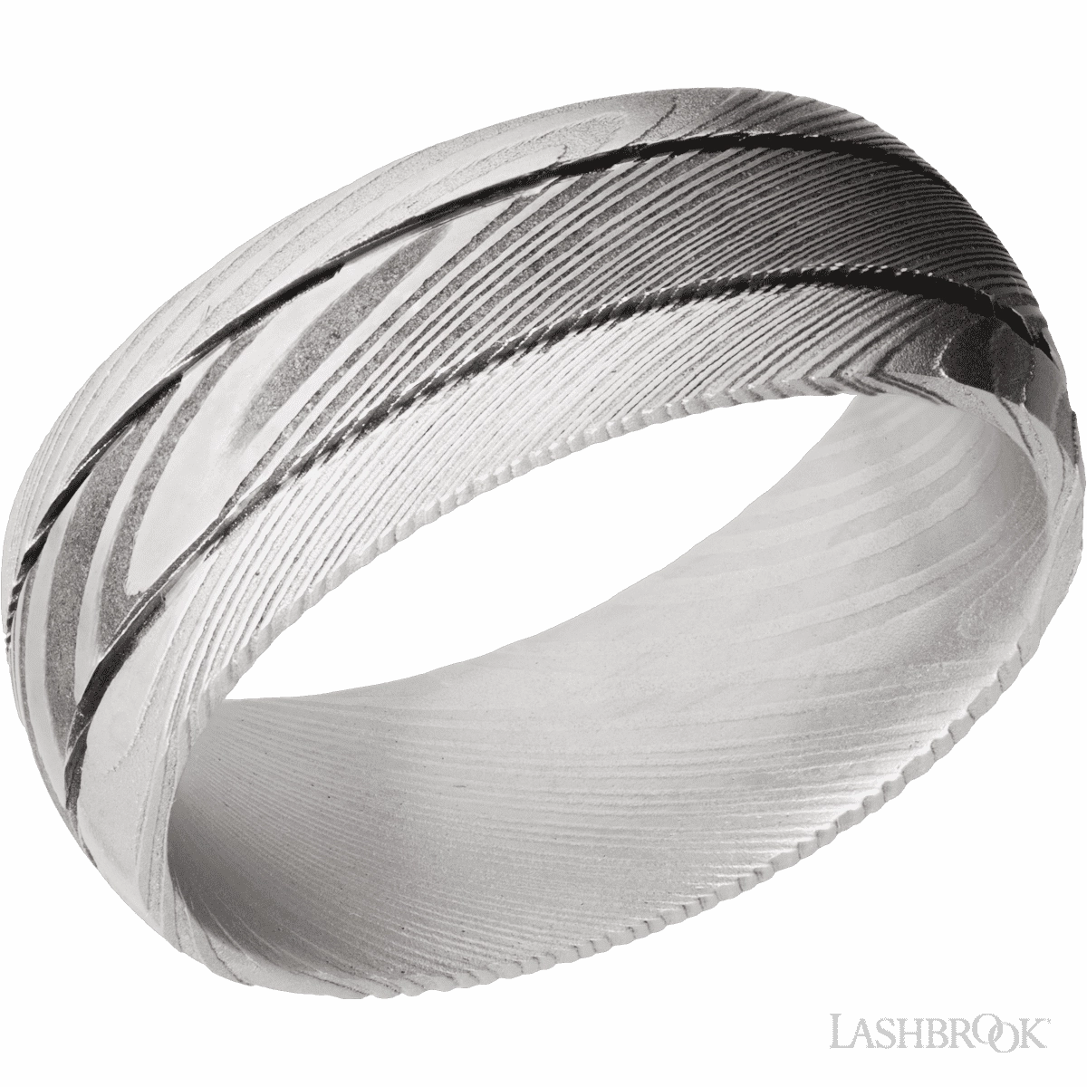 Petite Design Popular Trend Damascus Steel Wedding Band 8mm With 2 .5mm Grooves