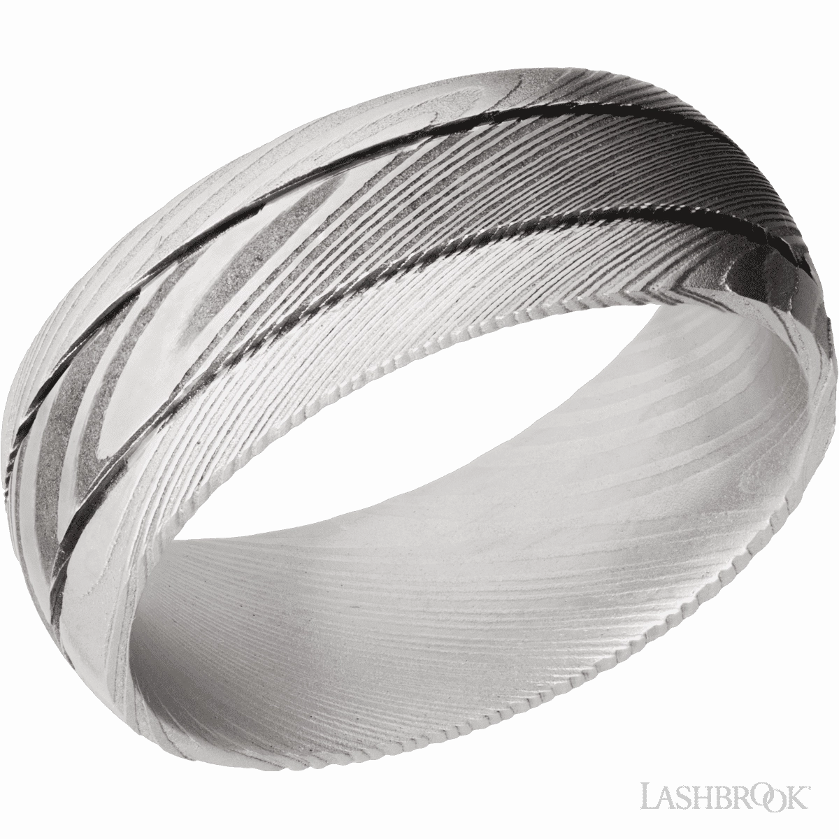 Exclusive Design Damascus Steel Wedding Band 8mm With 2 .5mm Grooves