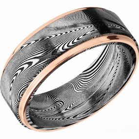 Damascus Steel Wide Flat Band Grooved Edges And Acid Finish Fashion highlight