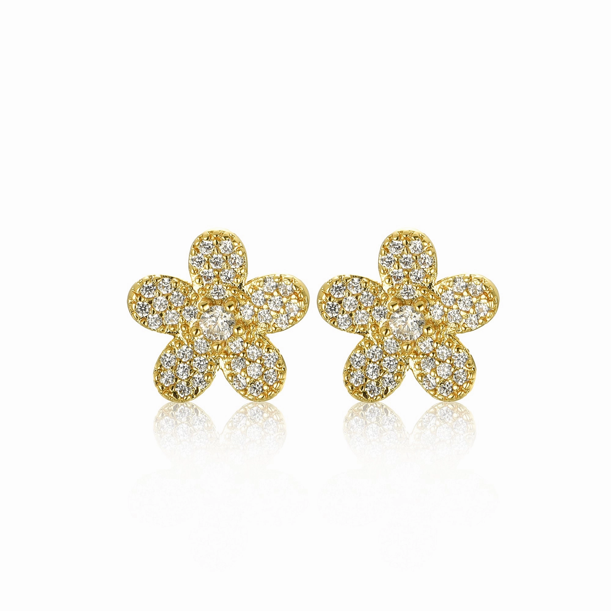 Holiday Ready Graceful Craft Surgical Steel 5 Petal Micropave Flower Stud Earrings