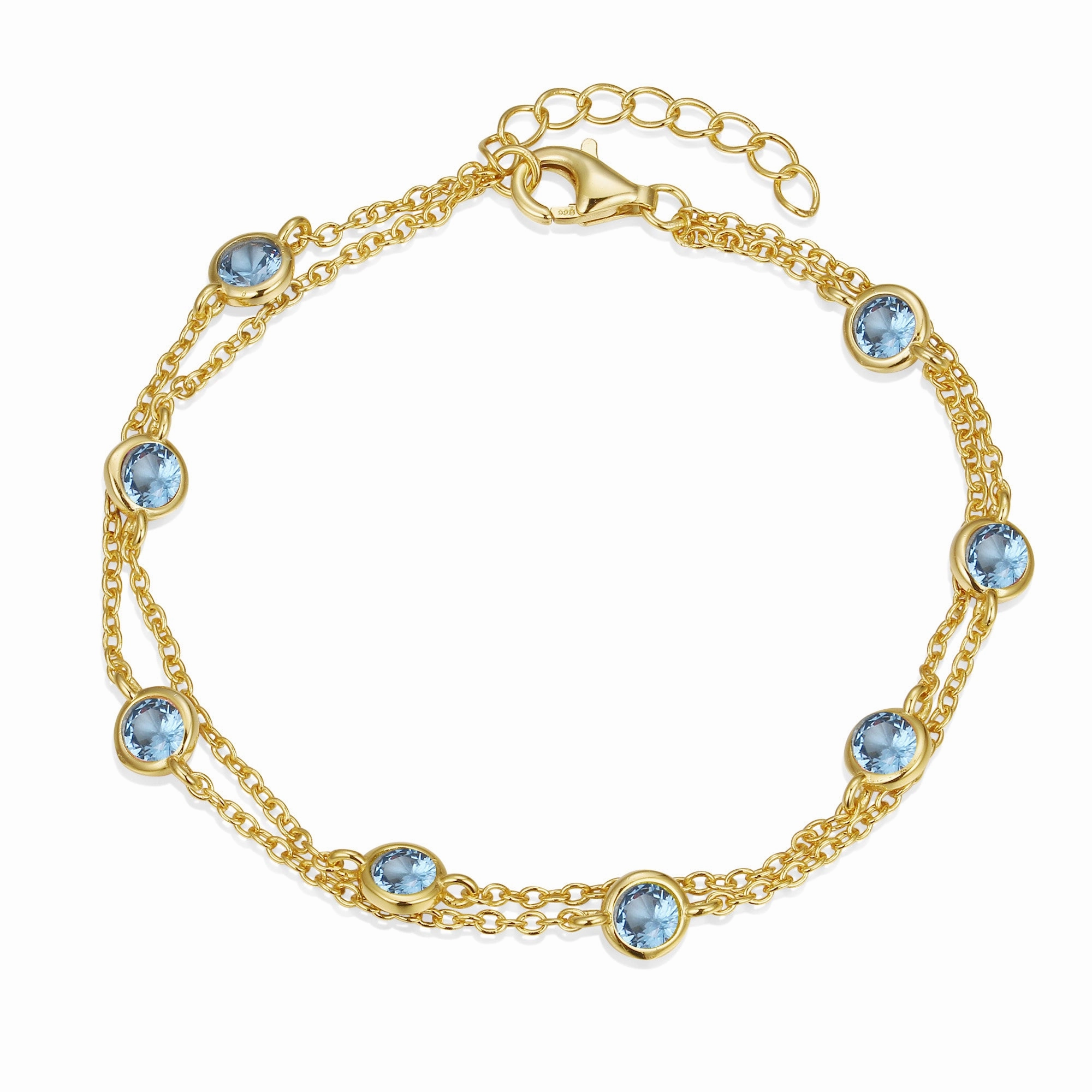 Sterling Silver Gold Plated Double Strand CZ Stone Bracelet Pure Detail Stylish Design