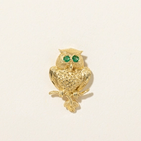 Signature Accent Dainty Edge 18k Emerald Textured Perched Owl Pendant | 0.02ctw