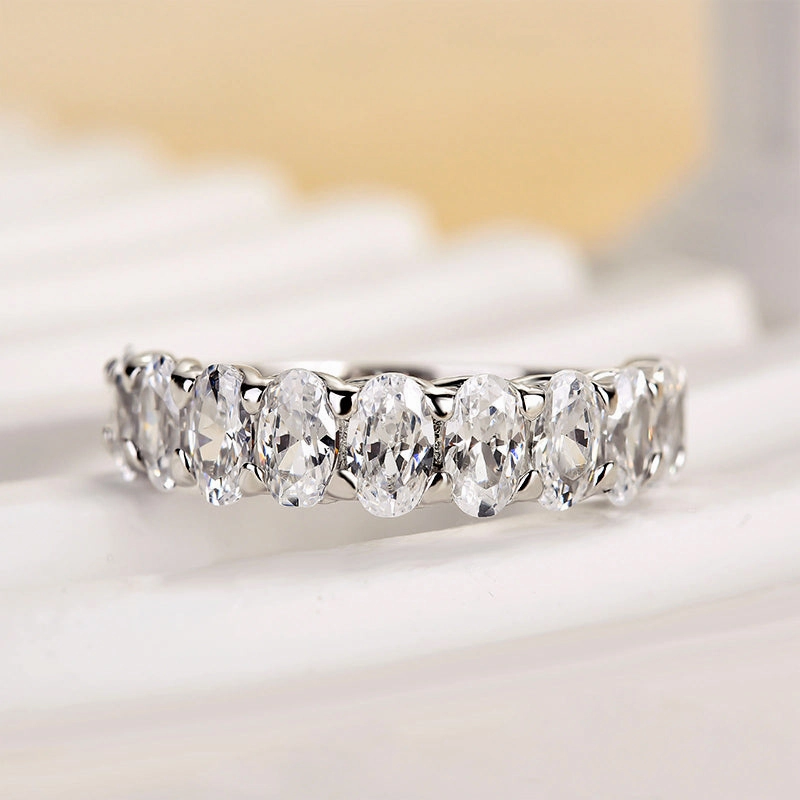 Louily Half Oval Cut Simulated Diamond Wedding Band Handcrafted Pieces Moonlight Mood