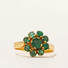 Vibrant Touch Pieces Elegant Shine Finish 18k Emerald Floral Cluster Ring | 0.71ctw | SZ 5.5