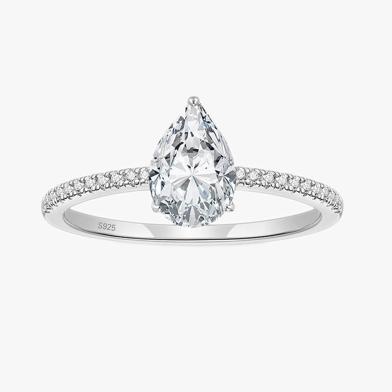 Clean Style Shimmering Highlight 2CT S925 Pear CZ Engagement Ring