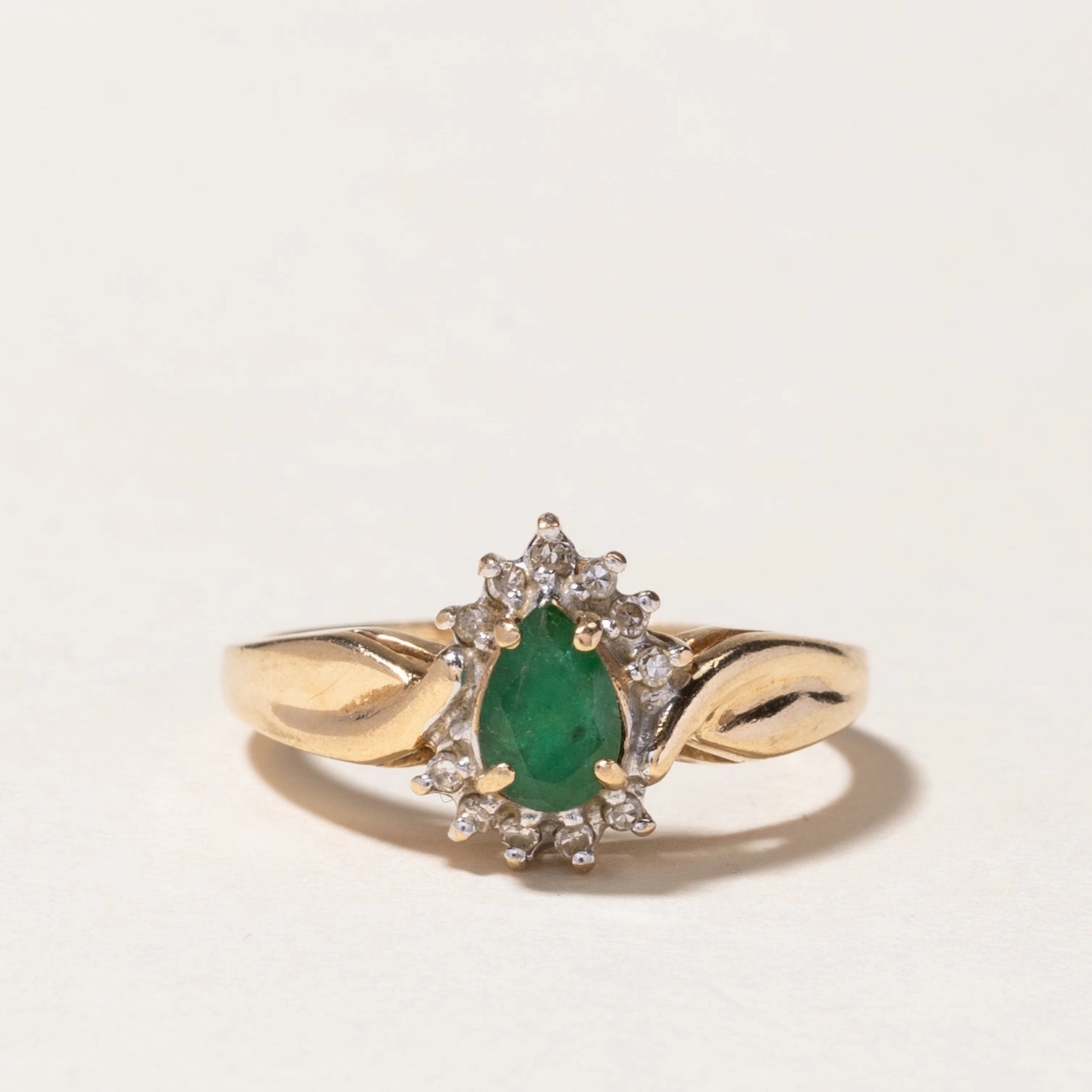 Luxury Mood Bold Accent 10k Yellow Gold Emerald & Diamond Ring | 0.38ct, 0.055ctw| SZ 6