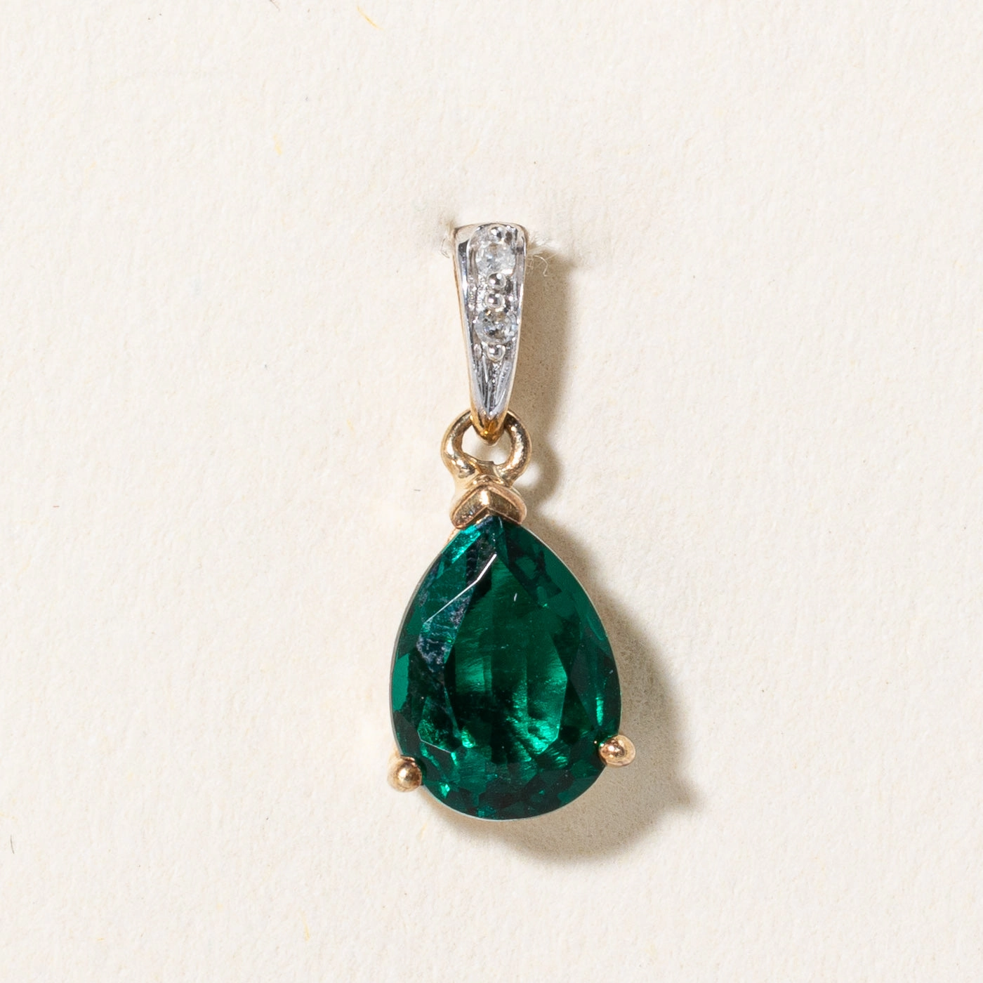 Synthetic Emerald & Diamond Pendant | 1.25ct, 0.01ctw | Shining Gem Fashion Collection