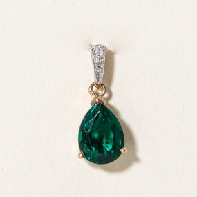 Synthetic Emerald & Diamond Pendant | 1.25ct, 0.01ctw | Shining Gem Fashion Collection