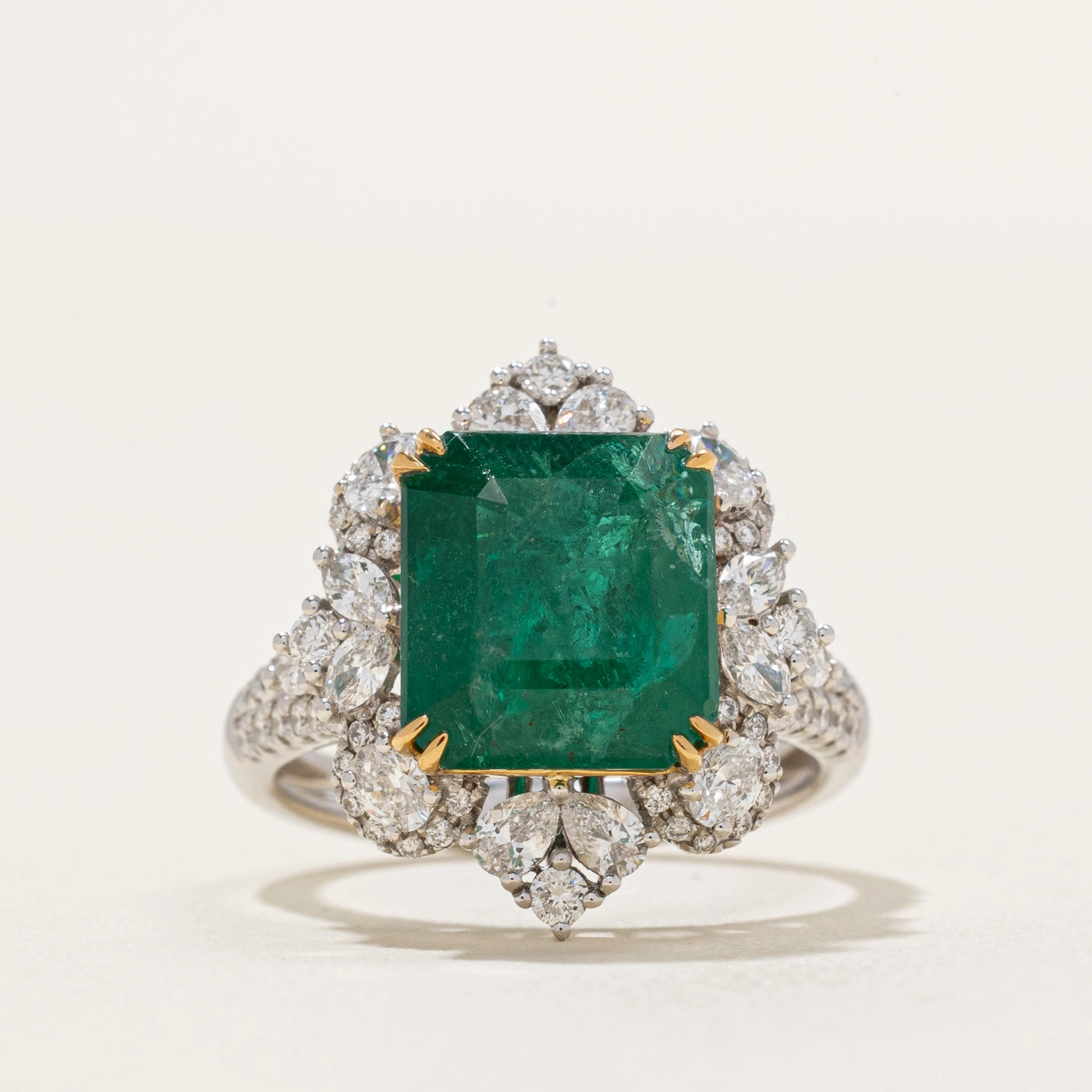 Zambian Emerald & Diamond Halo Ring | 4.73ct, 1.06ctw | SZ 6.25 Flawless Radiance Youthful Twist