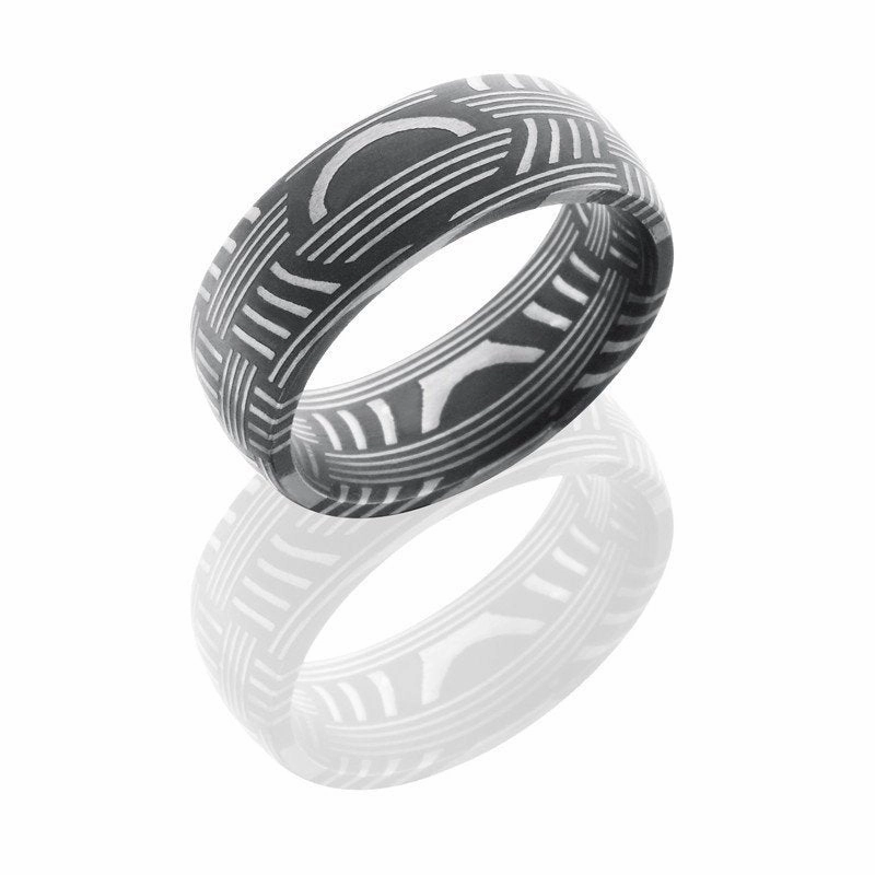 High-Quality Style Gentle Contour Basket Pattern Damascus Steel Wedding Band 8mm