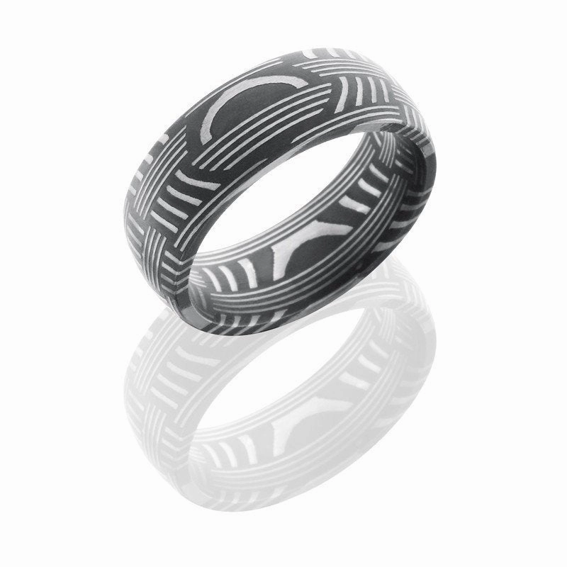 Shimmer Look Regional Style Basket Pattern Damascus Steel Wedding Band 8mm