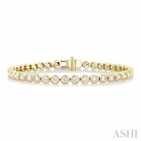 Mountain Vibes 4 1/5 Ctw East-West Bezel Set Round Cut Diamond Tennis Bracelet in 14K Yellow Gold