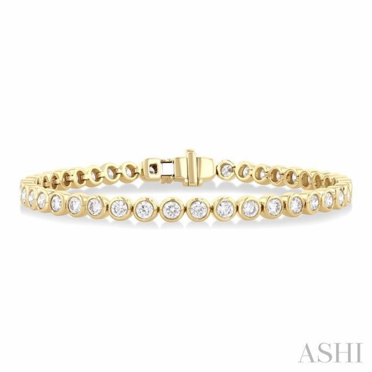 Mountain Vibes 4 1/5 Ctw East-West Bezel Set Round Cut Diamond Tennis Bracelet in 14K Yellow Gold