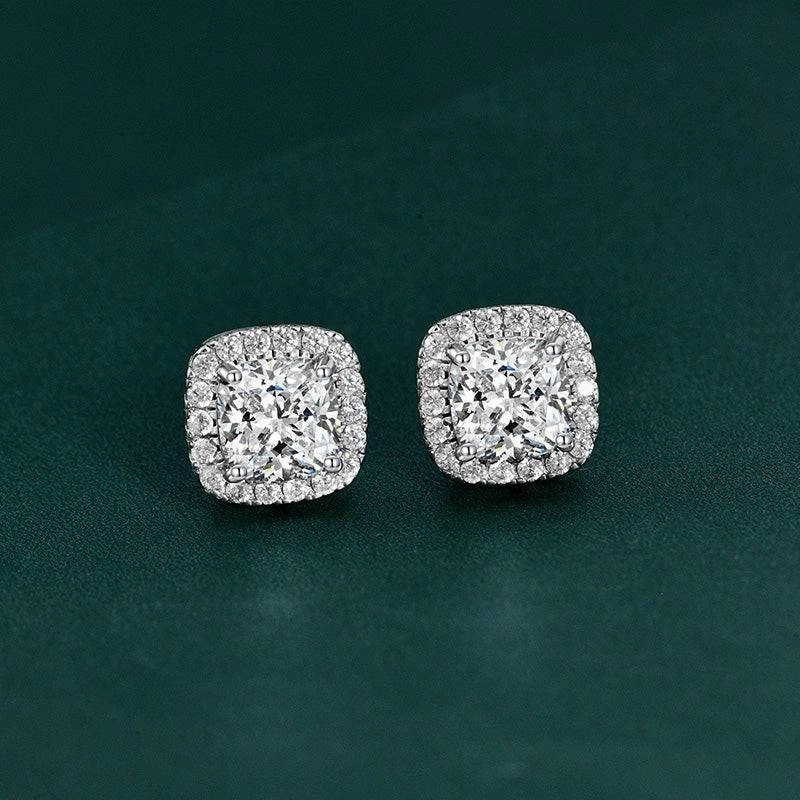 Louily Stunning Halo Cushion Cut Women's Earrings In Sterling Silver Balanced Detail