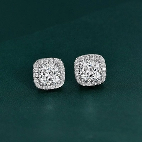 Louily Stunning Halo Cushion Cut Women's Earrings In Sterling Silver Balanced Detail