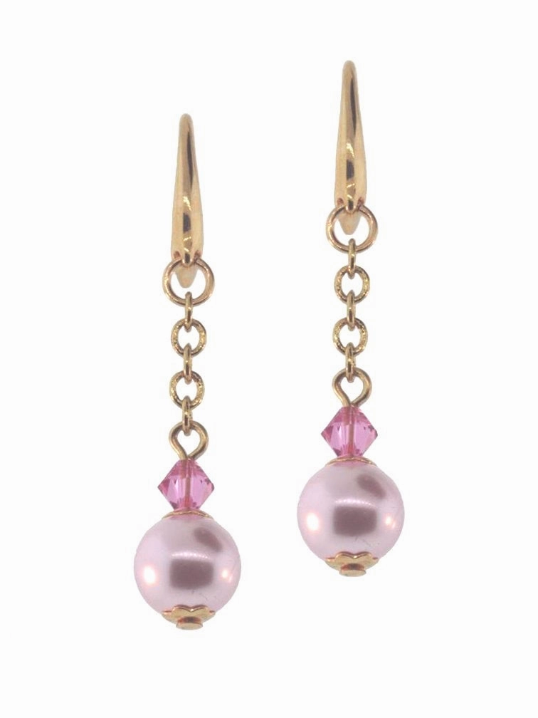Vibrant Craftwork Pink Swarovski(R) Crystal and Crystal Imitation Pearl Earrings Gold-plated