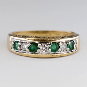 Alternating Diamond & Emerald Band | 0.09ctw, 0.15ctw | SZ 5.75 | Smooth Surface