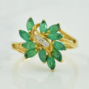 Emerald & Diamond Bypass Ring | 0.50ctw, 0.05ctw | SZ 6.5 | Shiny Touch