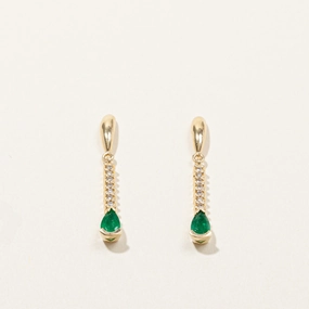 Emerald & Diamond Dangle Earrings | 0.50ctw | 0.09ctw | Chic Pulse Stylish Design