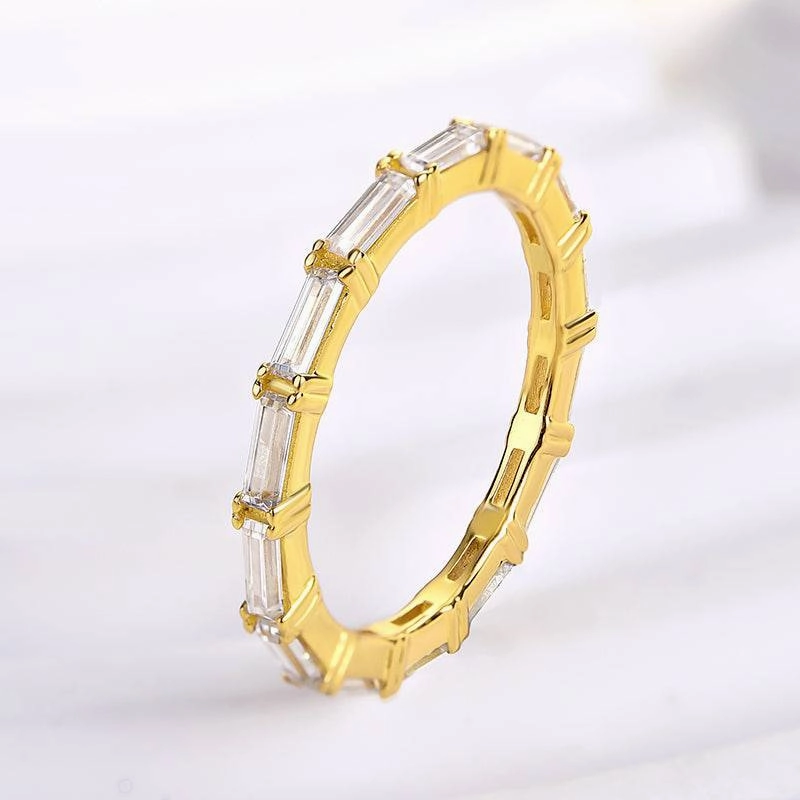 night look Louily Dainty Yellow Gold Full Emerald Cut Wedding Band