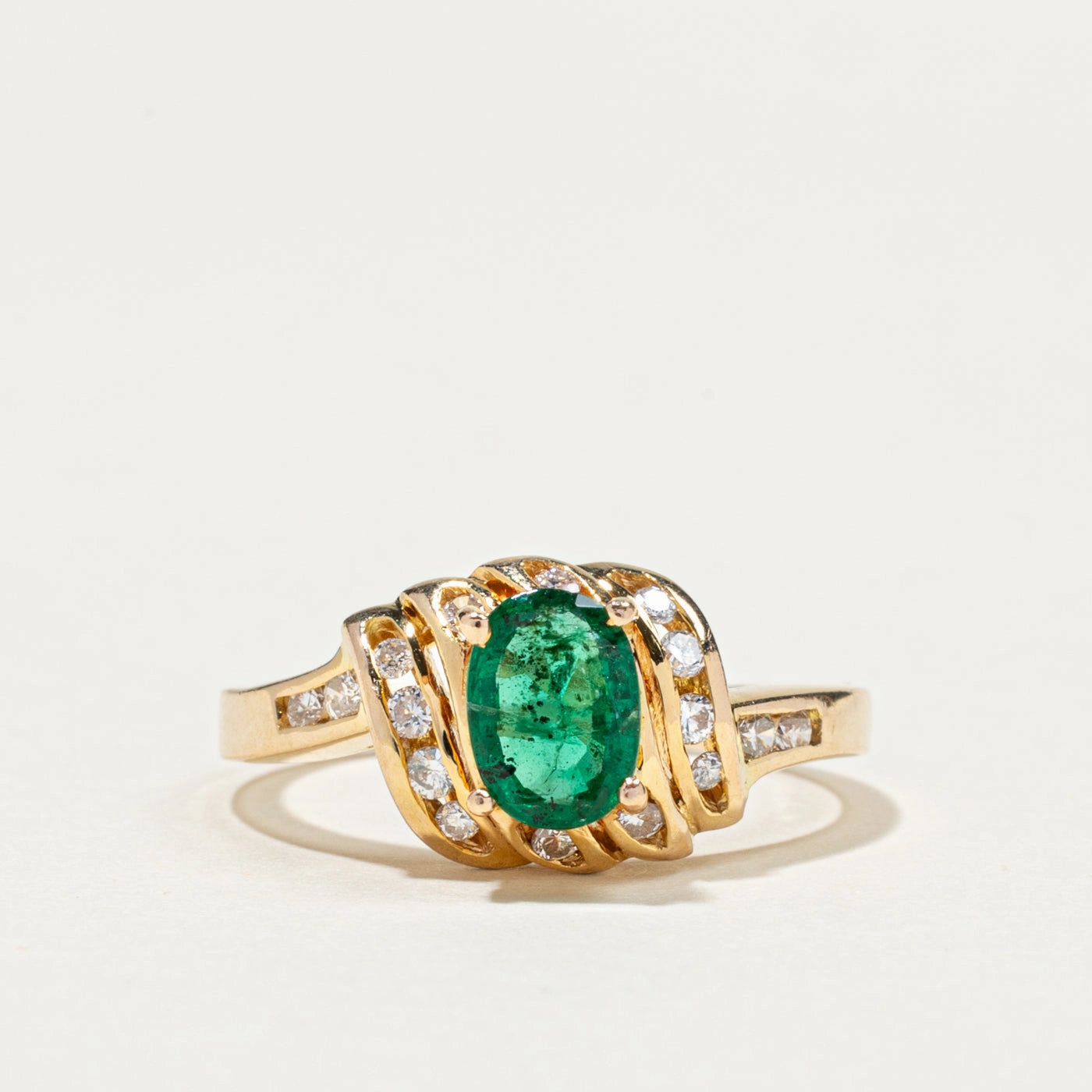 Oval Emerald & Diamond Accented Ring | 0.45ct, 0.24ctw | SZ 6.5 Opulent Accent