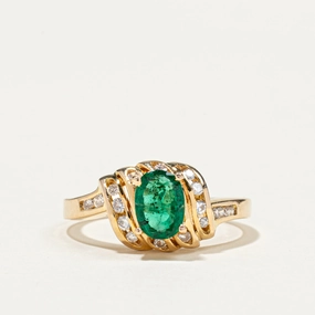 Oval Emerald & Diamond Accented Ring | 0.45ct, 0.24ctw | SZ 6.5 Opulent Accent