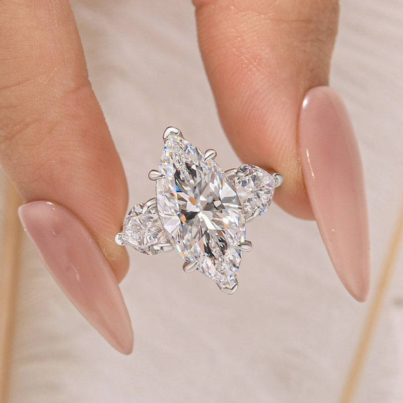 Effortless Elegance Subtle Beauty Louily Marquise Cut Three Stone Engagement Ring In Sterling Silver