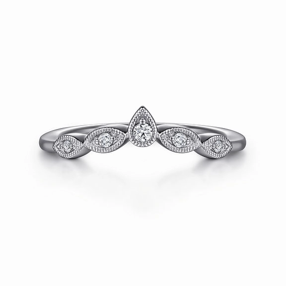 Unique Fit Cary - Vintage Inspired 14K White Gold Curved Gold Diamond Anniversary Band - 0.07 ct