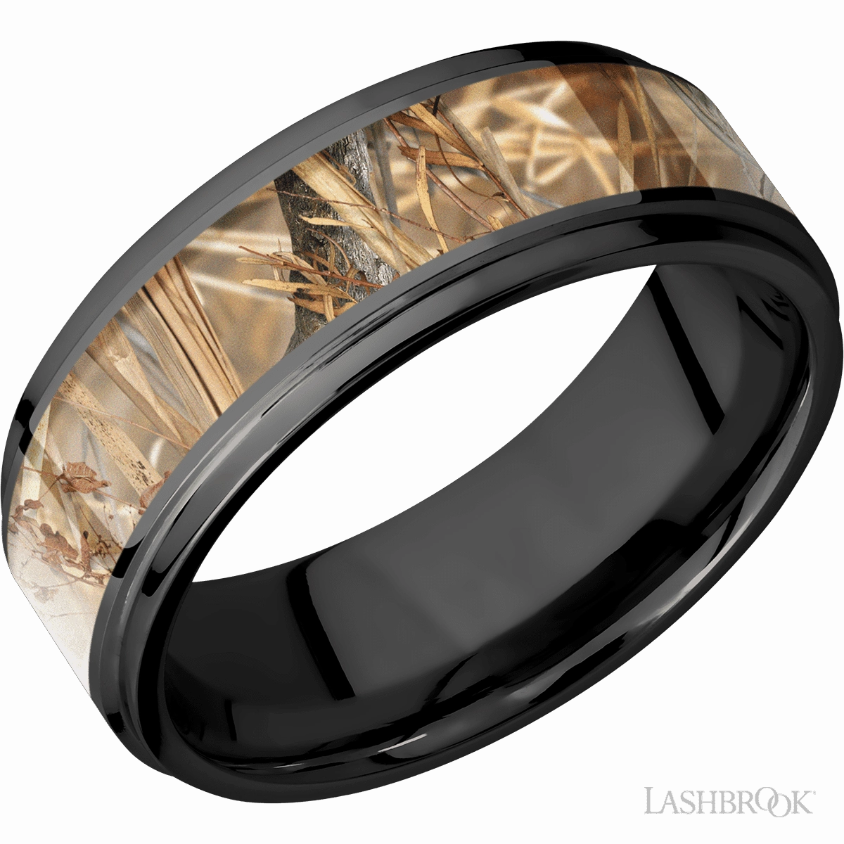 Robust Look Black Zirconium Kingsfield Camouflage Wedding Band 8mm
