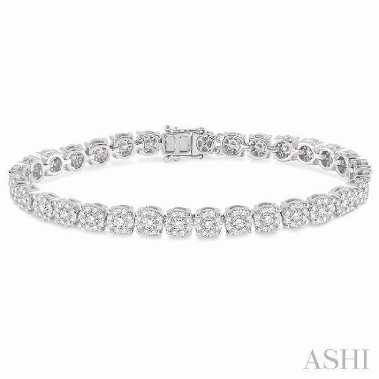 Emerald Rank Trusted Method 5 1/3 Ctw Round Cut Diamond Lovebright Tennis Bracelet in 14K White Gold