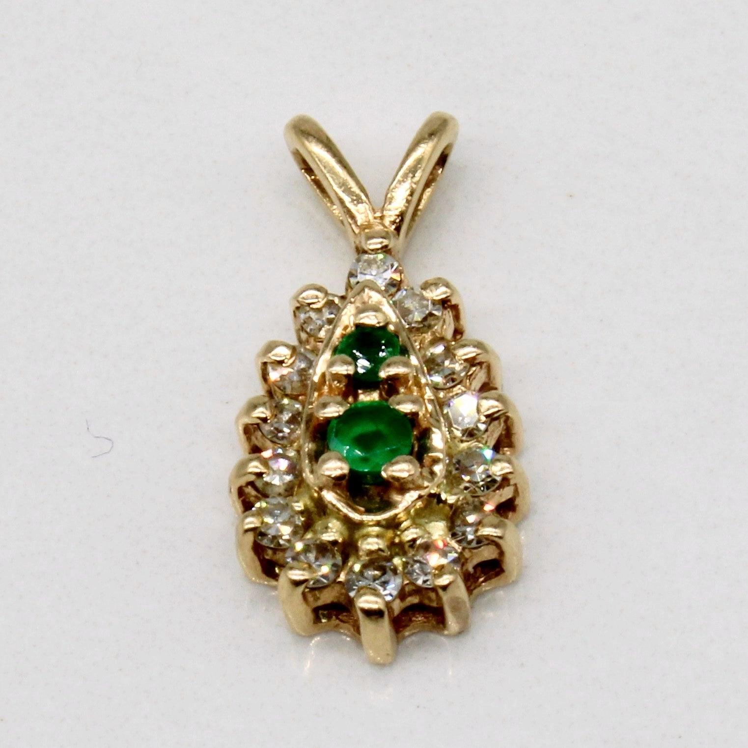 muted tone Diamond & Emerald 14k Pendant | 0.14ctw, 0.07ctw |