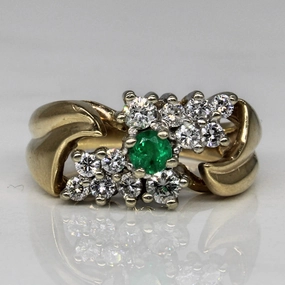 Diamond & Emerald Bypass Cascade Ring | 0.35ctw, 0.10ct | SZ 4 | Classic Style