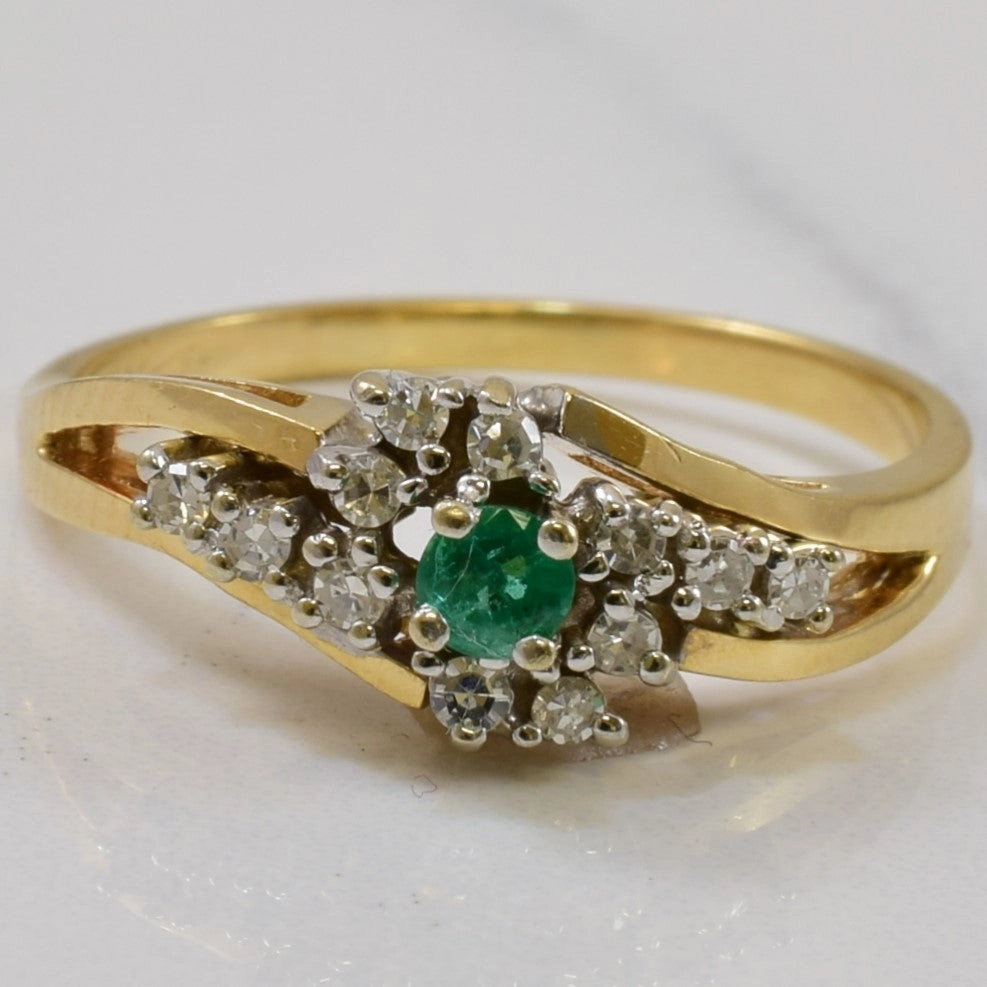 Romantic Moment Diamond & Emerald Bypass Ring | 0.12ctw, 0.10ct | SZ 7.25 |
