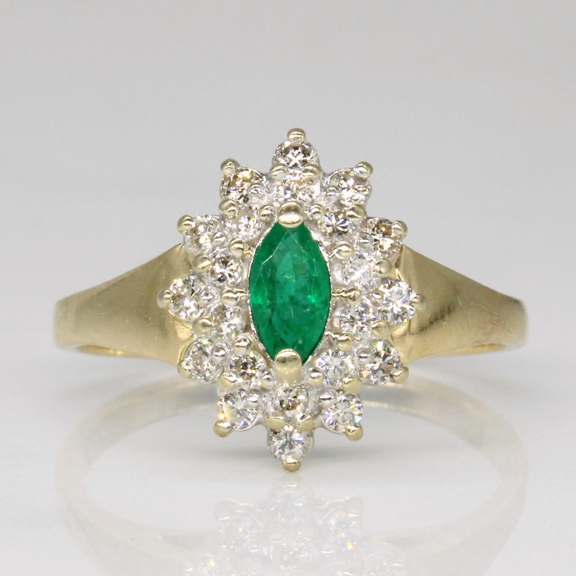 Premium Accent Layered Edge Diamond & Emerald Cluster Ring | 0.39ctw, 0.18ct | SZ 7.75 |