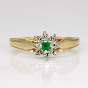 Diamond & Emerald Cluster Set Ring | 0.08ctw, 0.06ct | SZ 8.75 | Warm Light