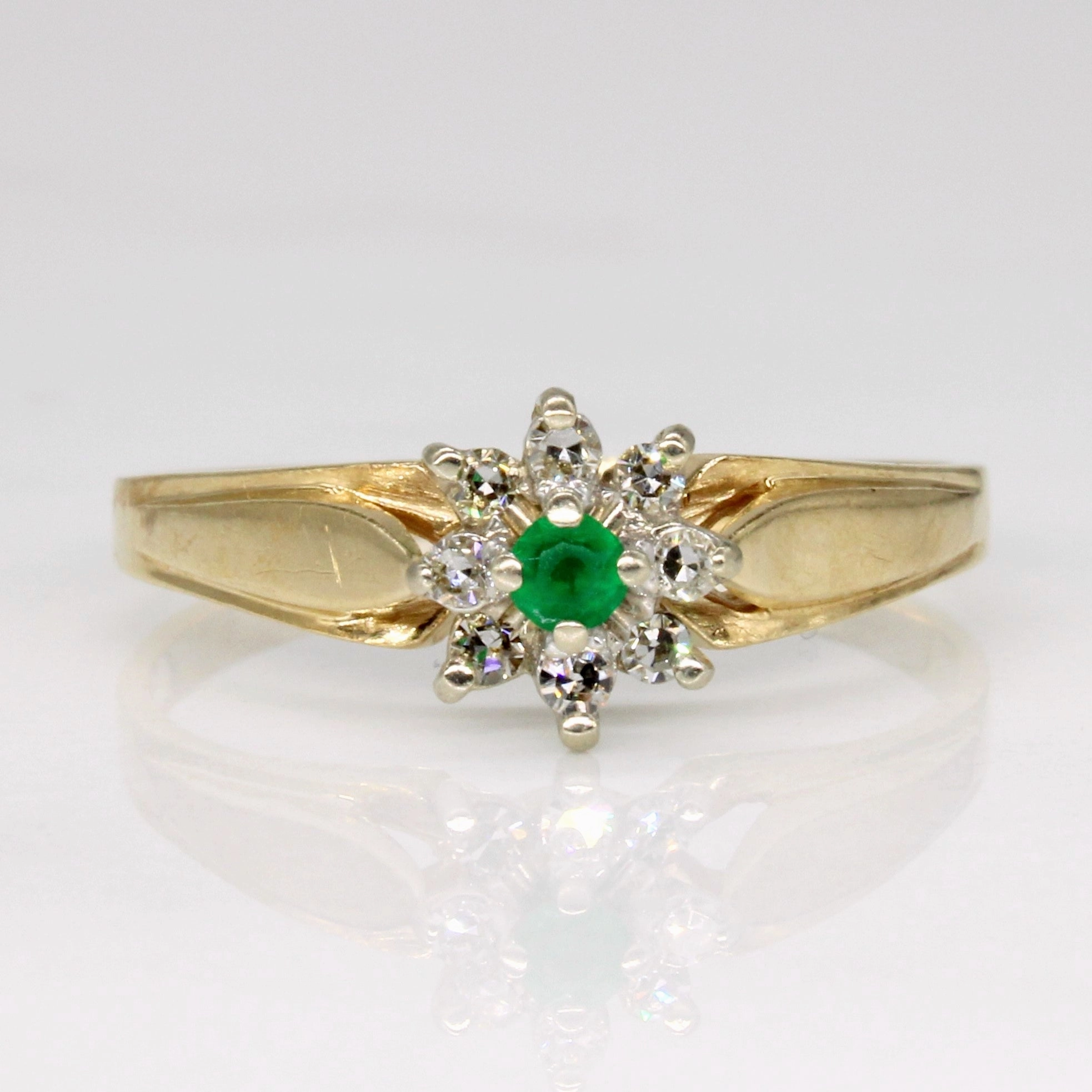 Diamond & Emerald Cluster Set Ring | 0.08ctw, 0.06ct | SZ 8.75 | Warm Light