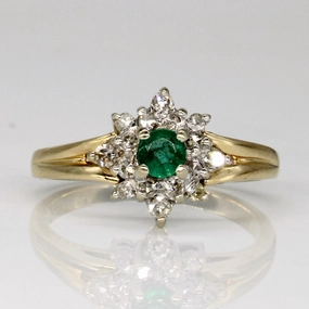 Petite Touch Urban Favorite Diamond & Emerald Cluster Set Ring | 0.18ctw, 0.17ct | SZ 6.25 |