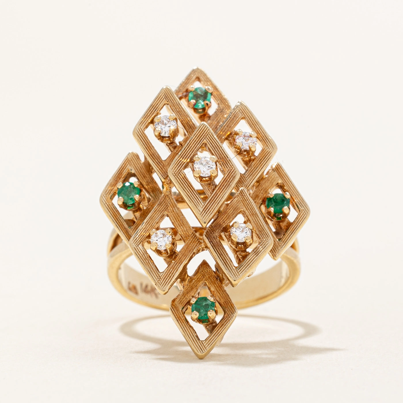Vibrant Highlight Bold Highlight Diamond & Emerald Cocktail Ring | 0.15ctw, 0.12ctw | SZ 6.25 |