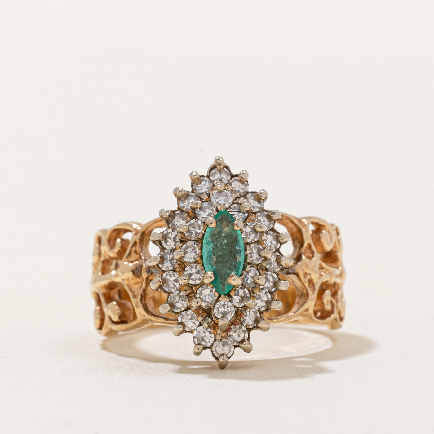 Diamond & Emerald Cocktail Ring | 0.48ctw, 0.18ct | SZ 6.5 | Shiny Pieces