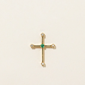 Flirty Accent Understated Elegance Diamond & Emerald Cross Pendant | 0.08ctw | 0.05ct