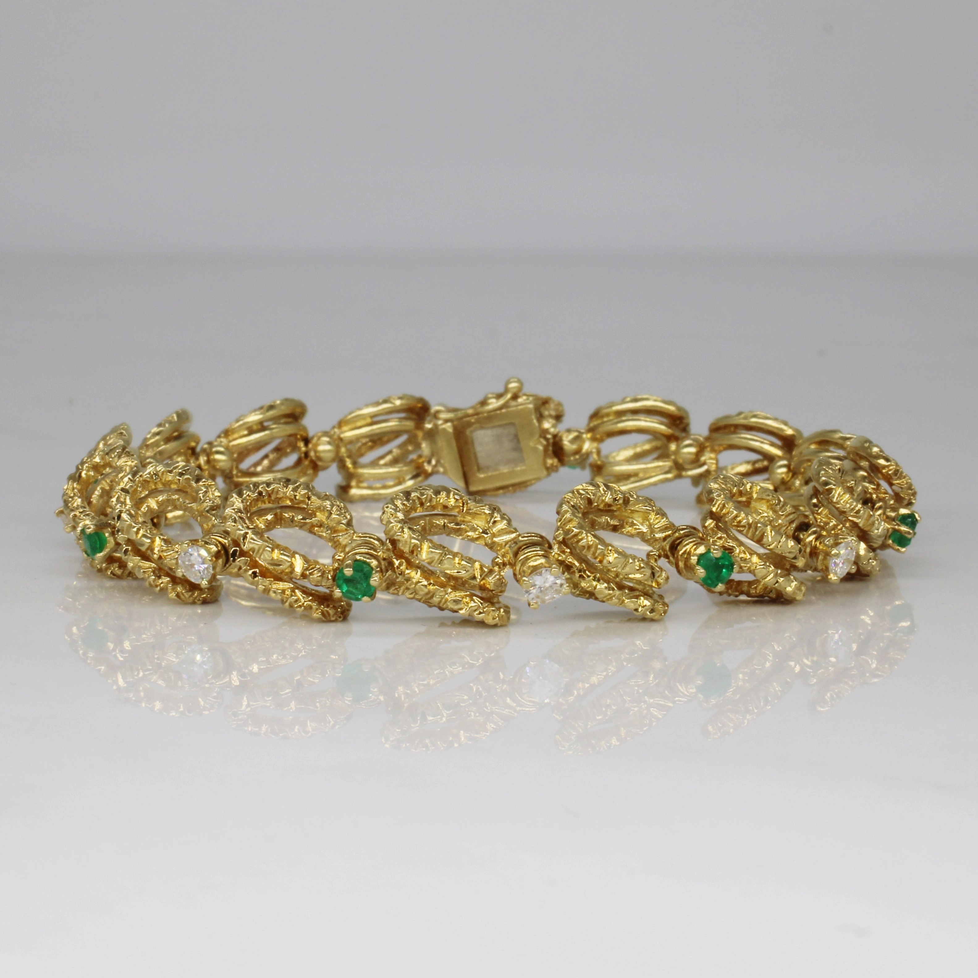 Diamond & Emerald Link Bracelet | 0.68ctw, 0.40ctw | 7.5" | Graceful Edge Soft Detail