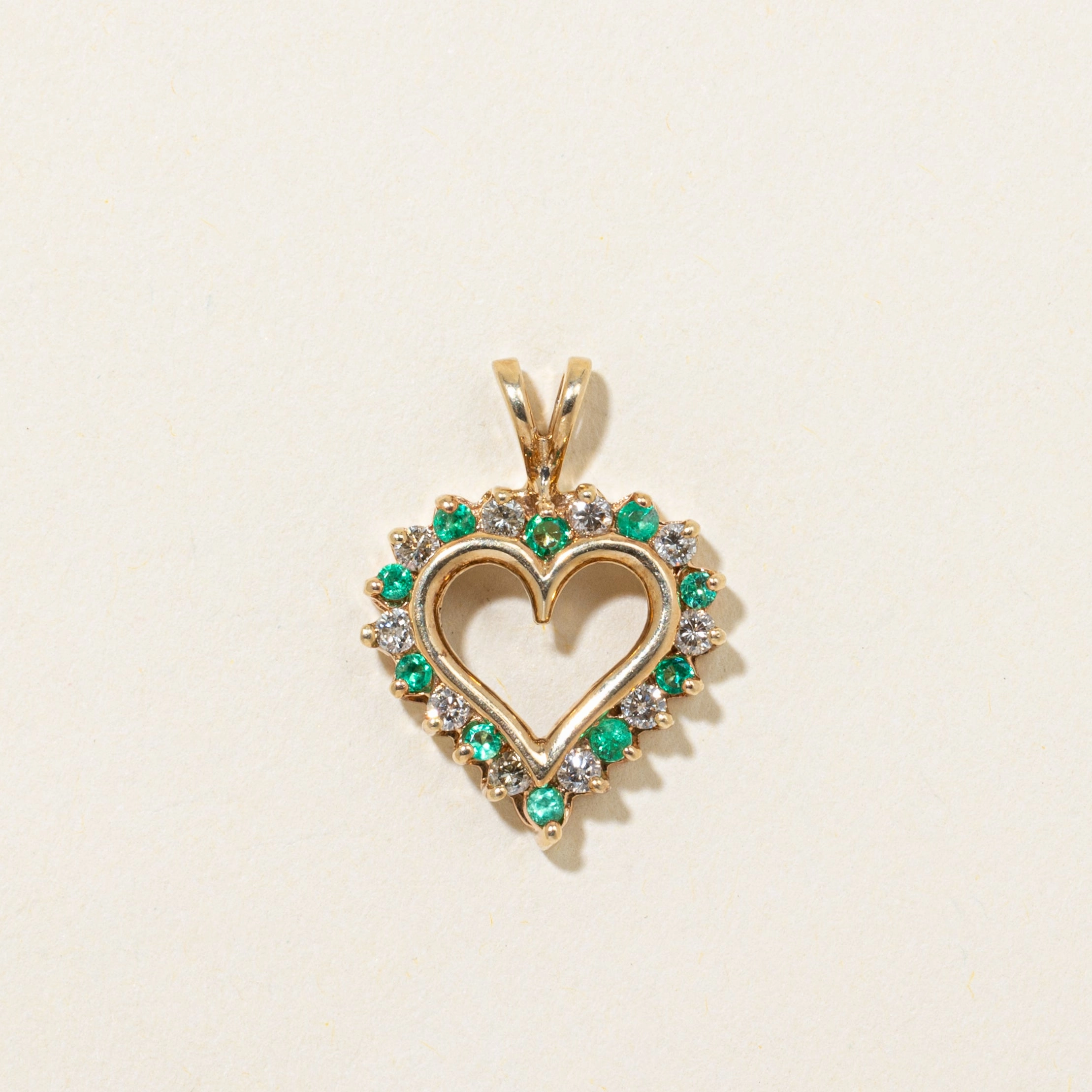 Seasonal Accent Diamond & Emerald Open Heart Pendant | 0.20ctw, 0.17ctw