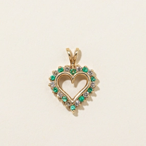 Seasonal Accent Diamond & Emerald Open Heart Pendant | 0.20ctw, 0.17ctw