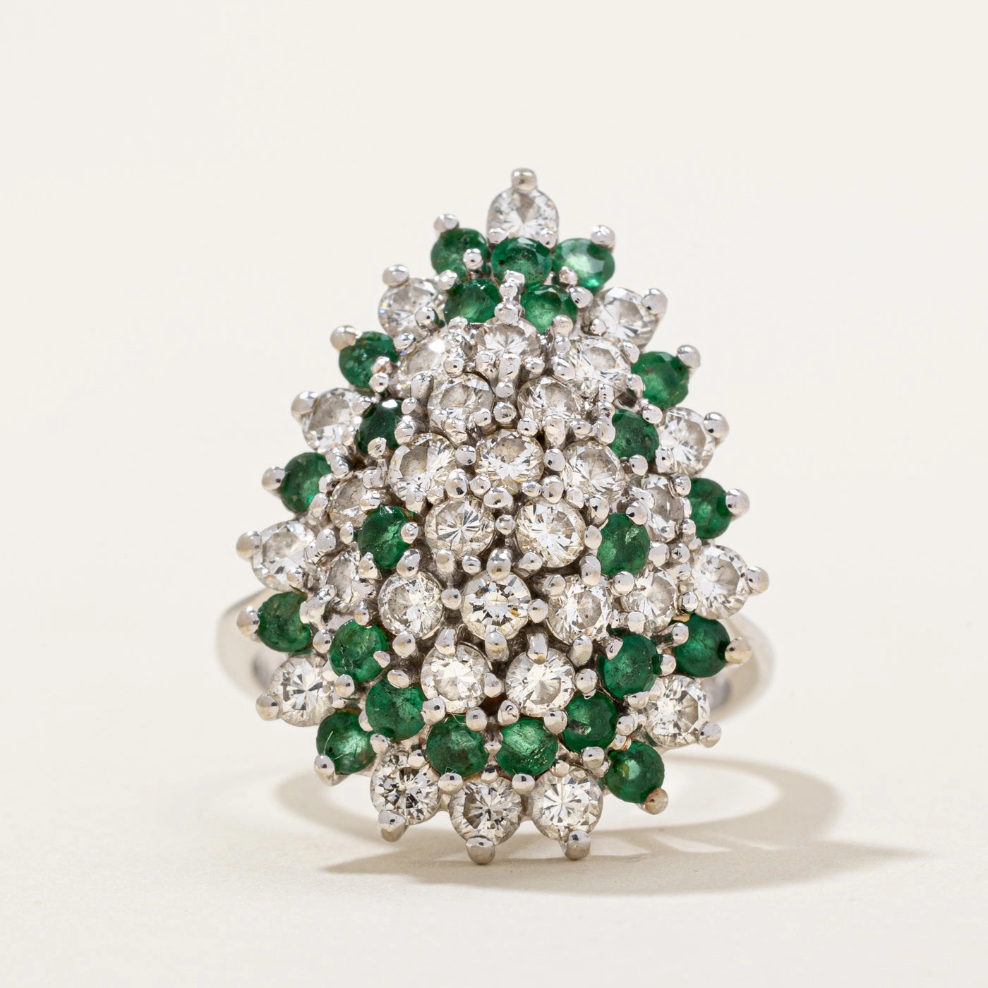 Diamond & Emerald Pear Shaped Cocktail Ring | 1.50ctw, 0.50ctw | SZ 6.25 | Clean Spark Silky Finish