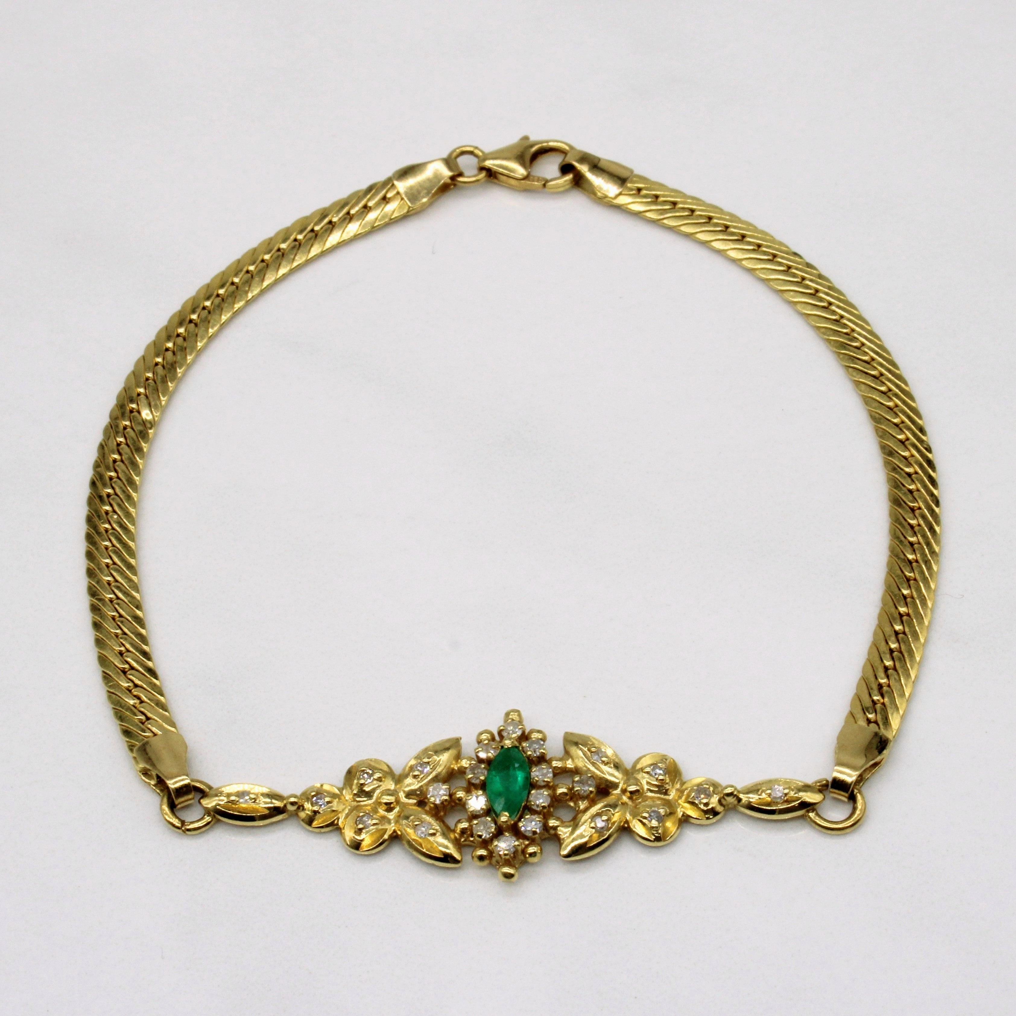 Diamond & Emerald Pendant Bracelet | 0.18ctw, 0.15ct | 7.5" | Unique Design