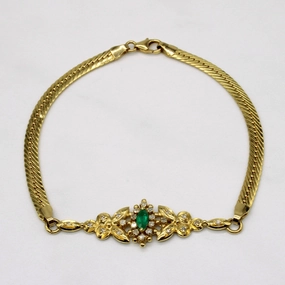 Diamond & Emerald Pendant Bracelet | 0.18ctw, 0.15ct | 7.5" | Unique Design